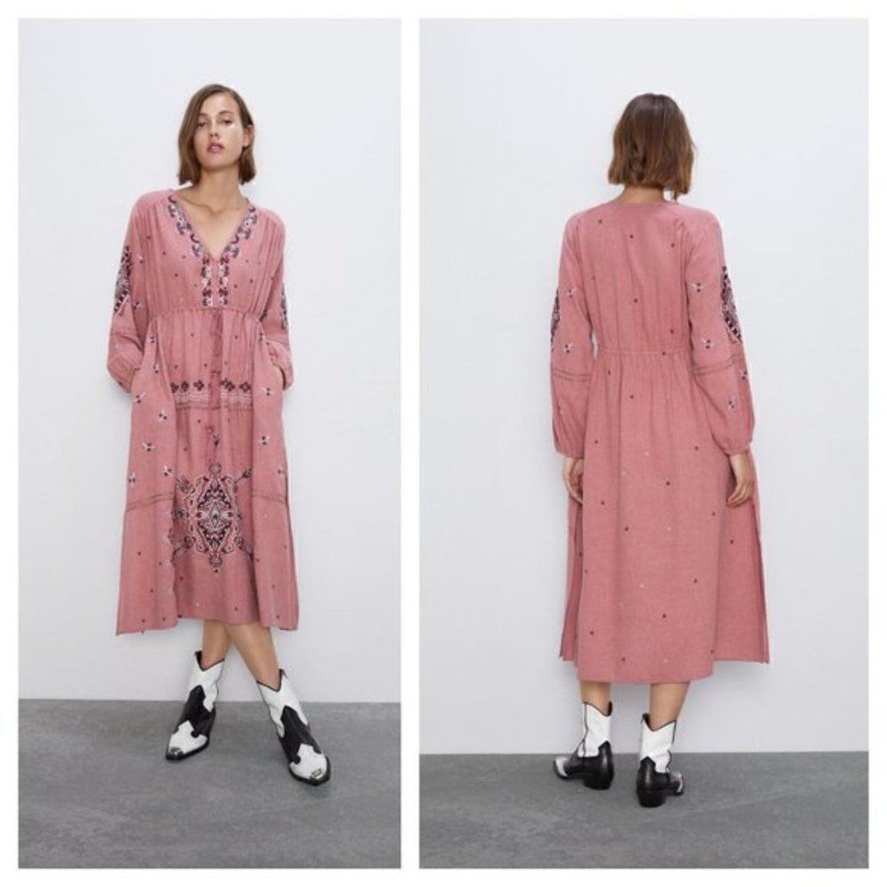 ZARA RED EMBROIDERED TASSEL DRESS